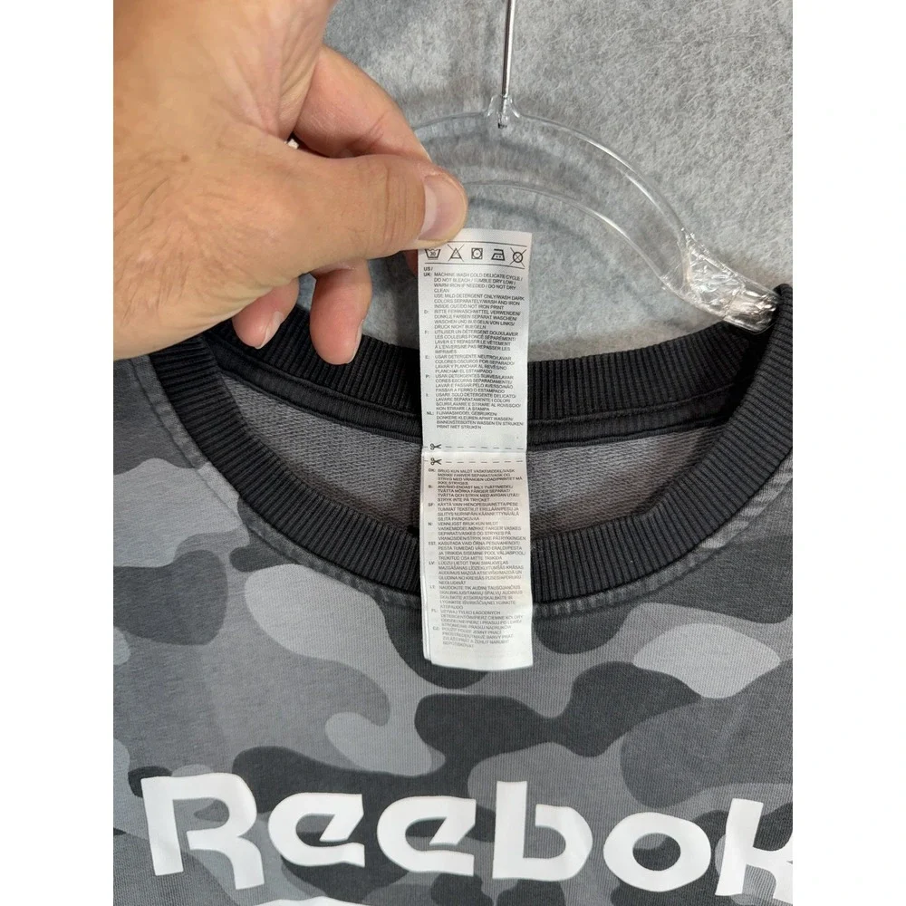 Reebok Sweatshirt Mens Large Gray Black Camo Crewneck Pullover Logo Athletic